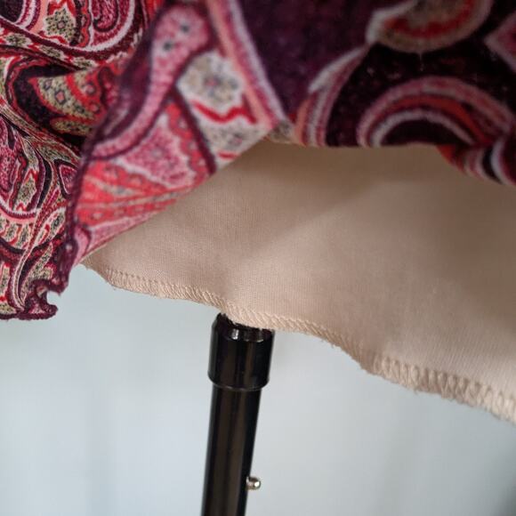 Y2K Babydoll Dress L Red Vintage Floral Paisley Beige Ribbon Feminine Dainty - Picture 9 of 11